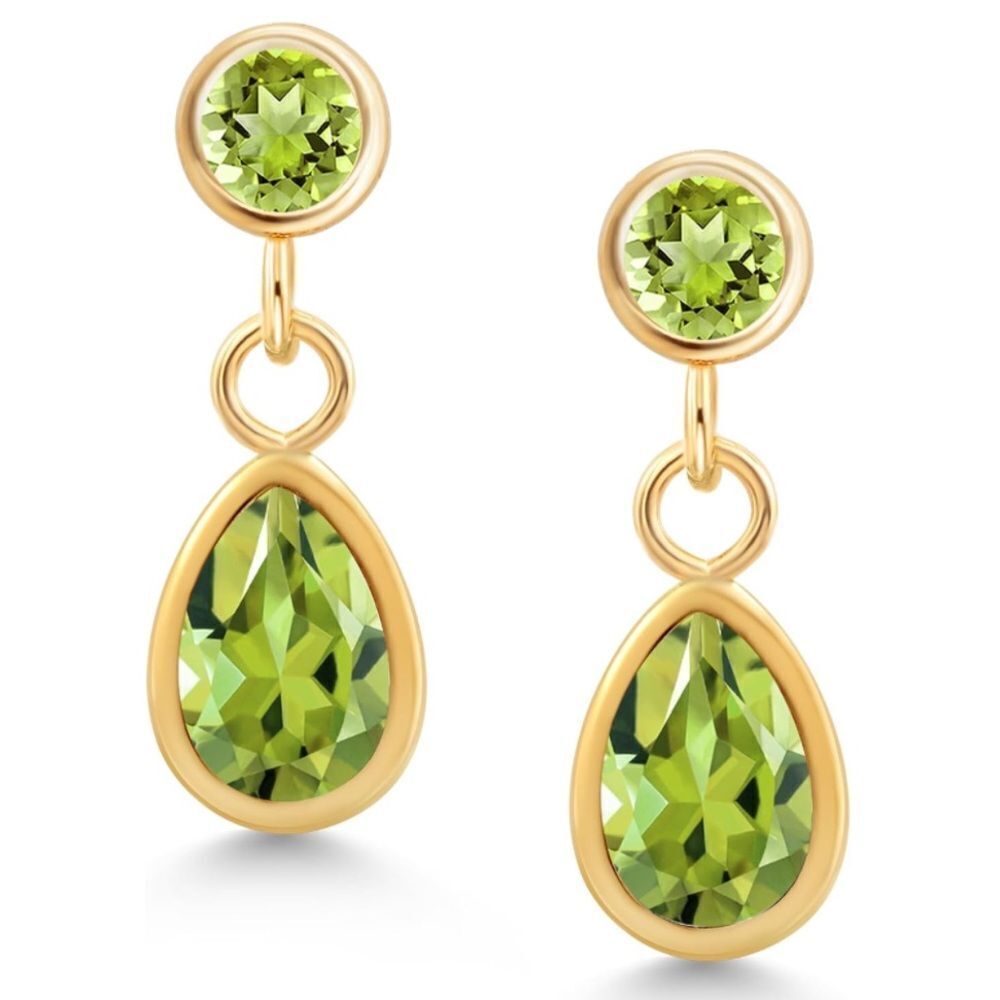 14K Yellow Gold with 1.07 Cttw Peridot Dangling Post Back Drop Earrings